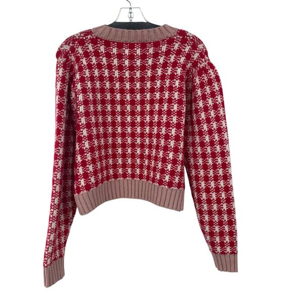 & Merci Pullover Crewneck Sweater Red White Pink Houndstooth Print Womens Medium - Picture 3 of 5